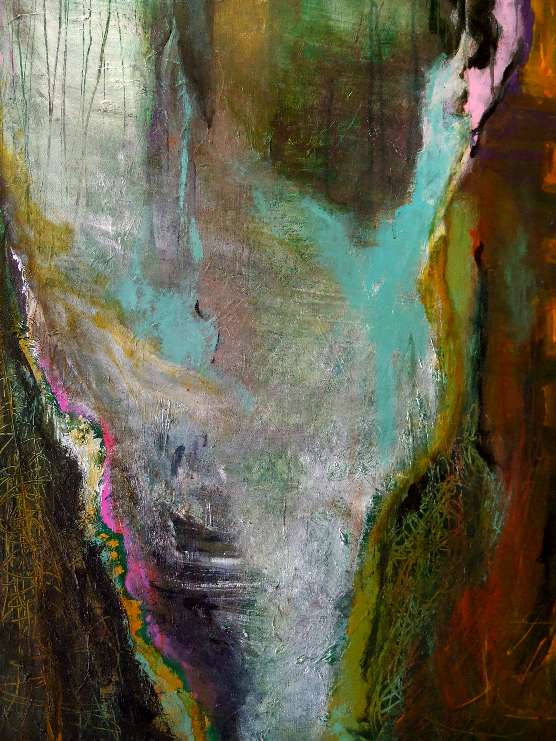 Abstract nude figure in turquoise and pink