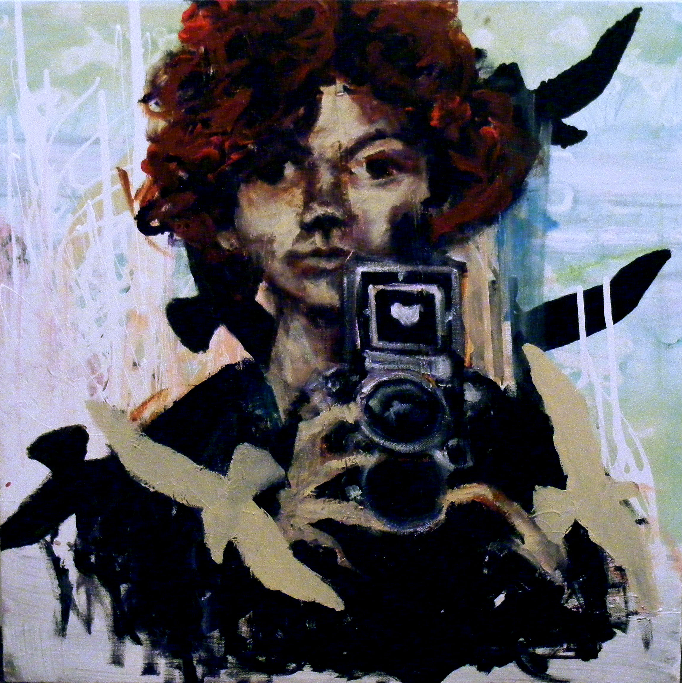 Self-portrait with camera and geometric fragments
