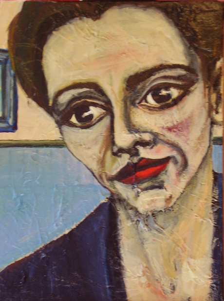 Portrait with bold expressionist style and red lips