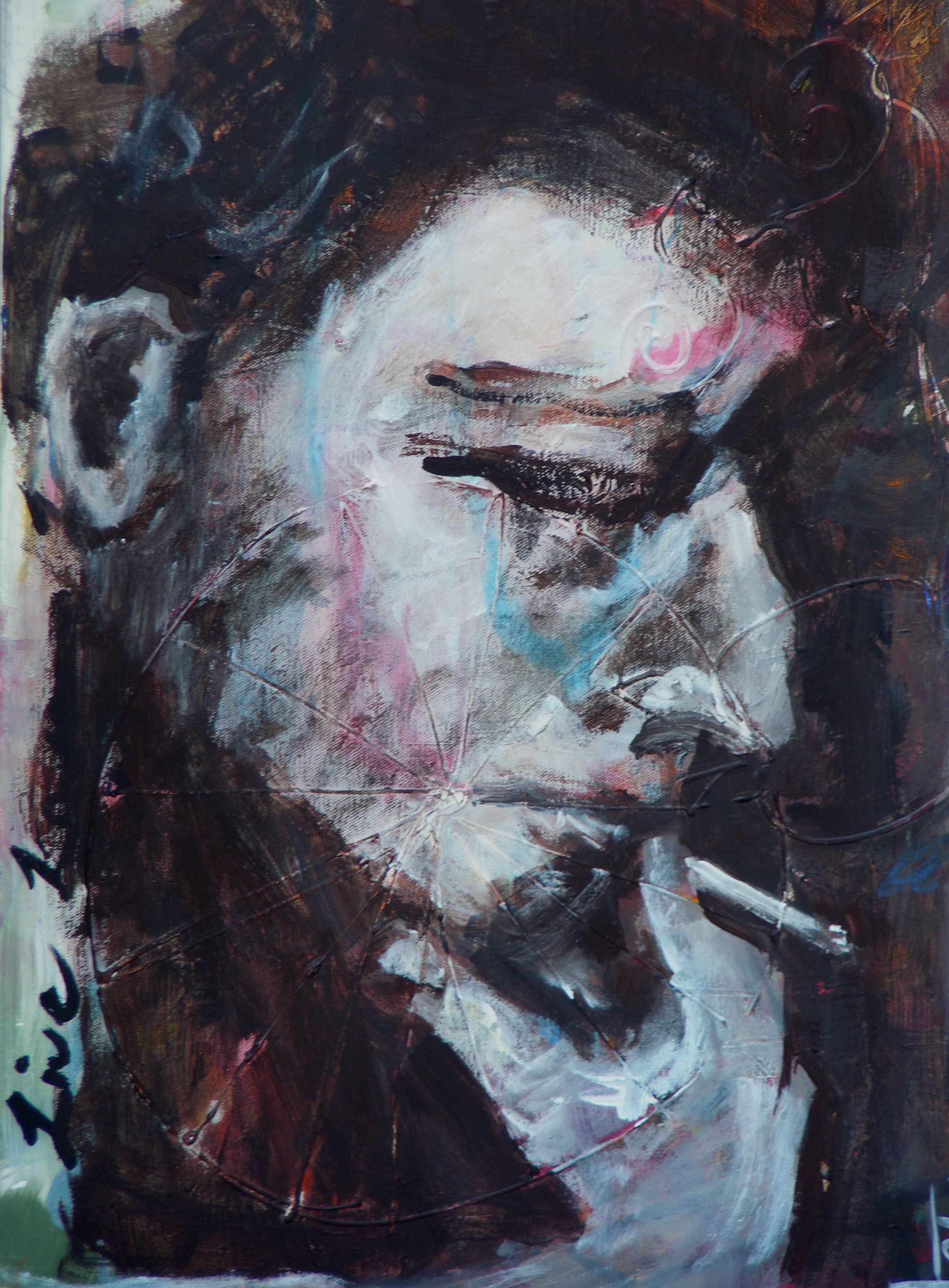 Abstract expressionist portrait with heavy fragmentation