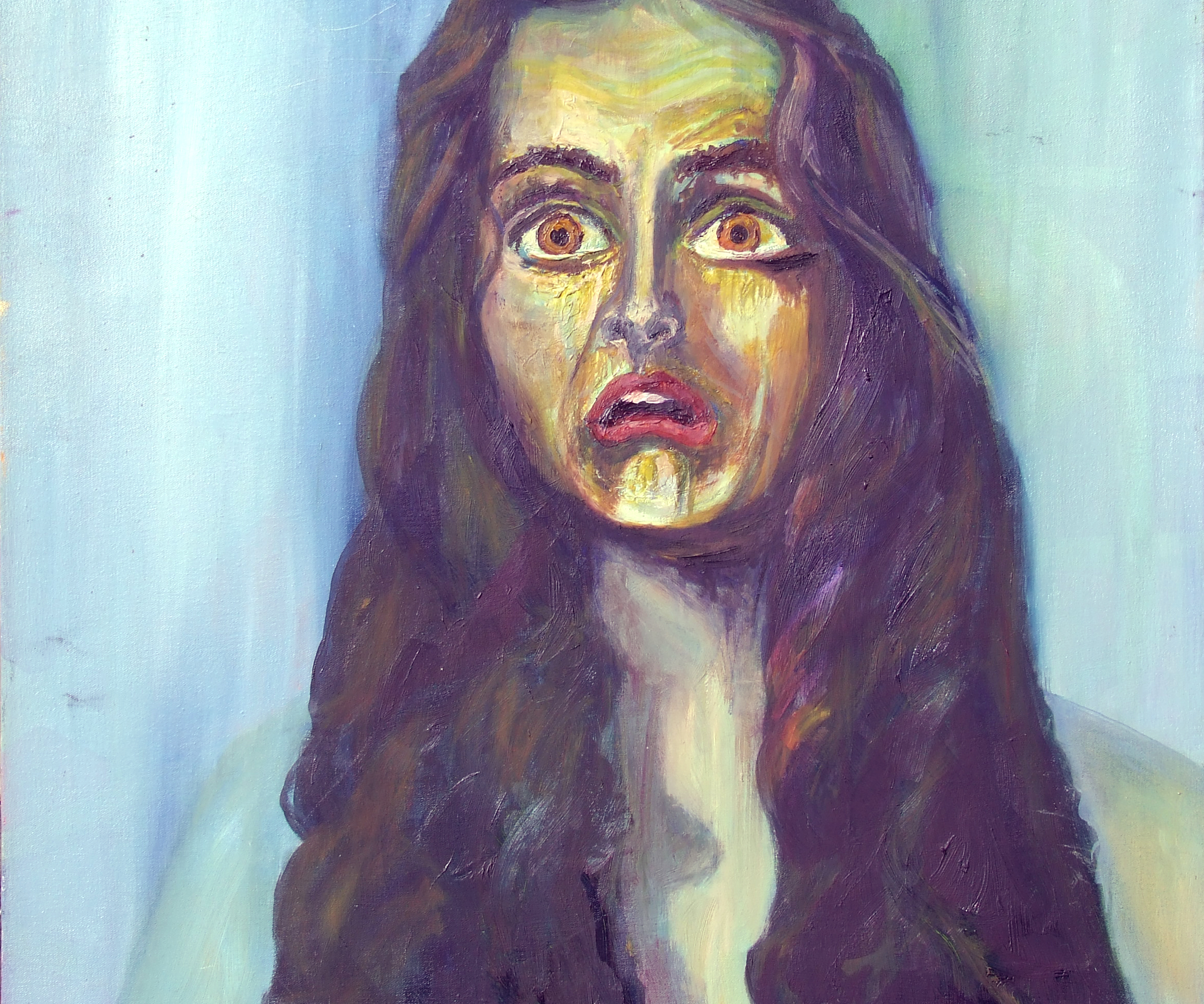 Portrait with intense wide eyes and dramatic expression