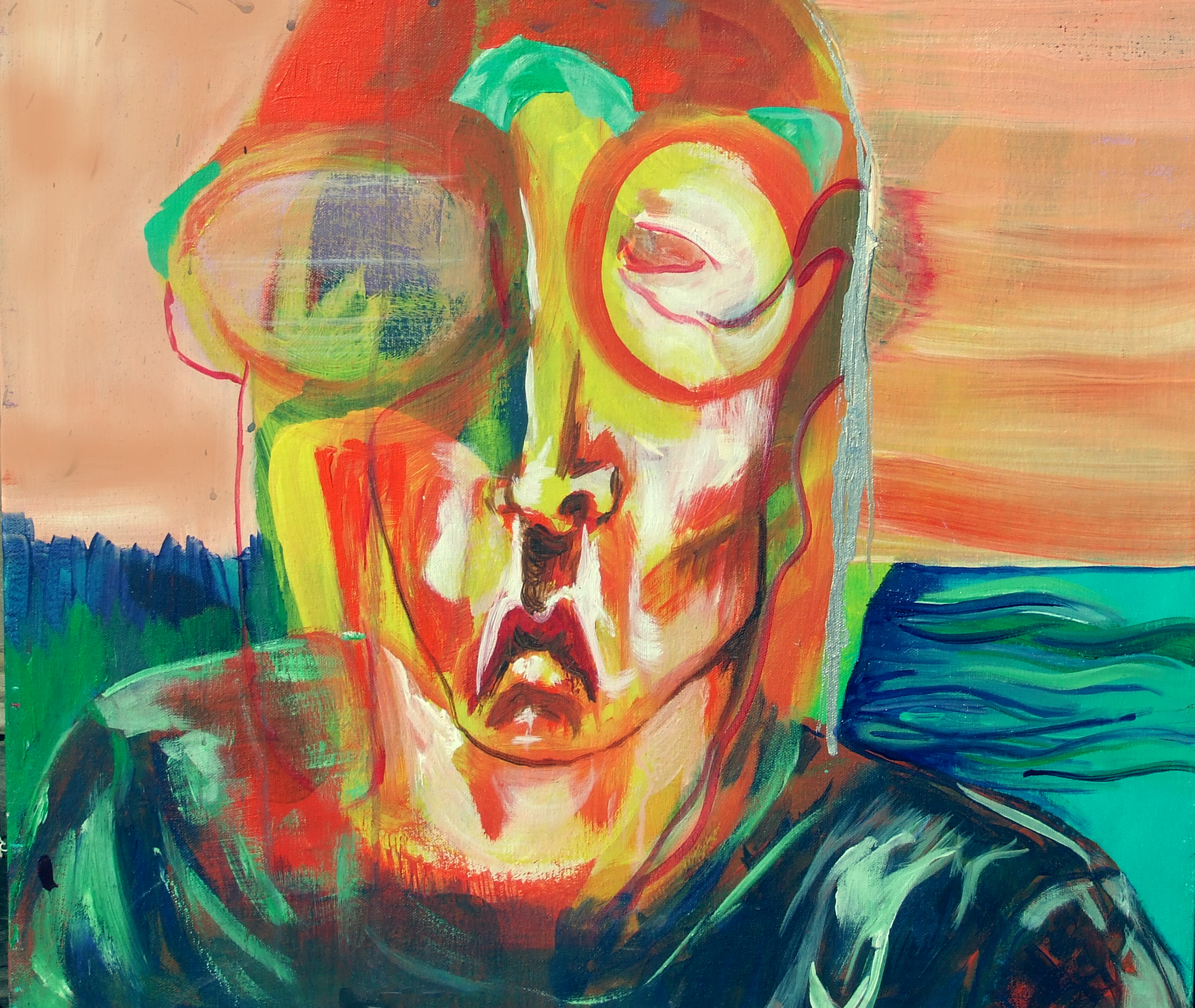 Vibrant abstract face with exaggerated features